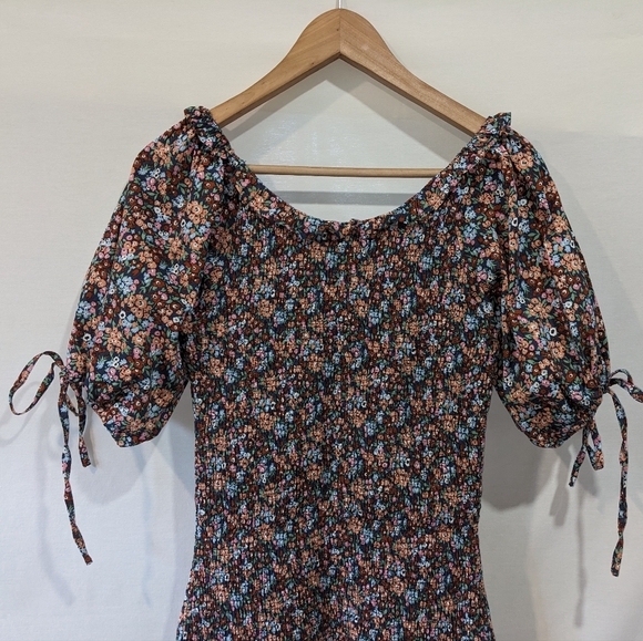 Mable 100% Cotton Floral Drop Waist Puff Sleeve Mini Dress Size Medium - Picture 10 of 12